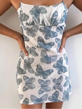 Butterfly Print Mini Dress in Light Blue - Women